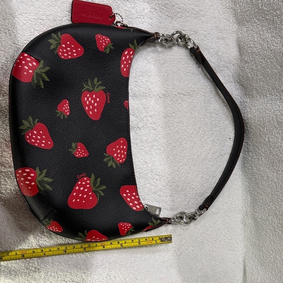 Coach Black Leather Shoulder Bag with Red Strawberry Print - Picture 2 of 5